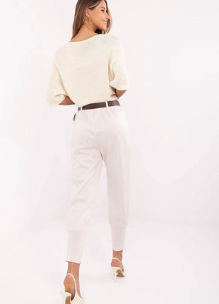Elegant High-Waist Sweatpants with Belt – Ribbed Cuffs & Side Pockets - MimiStylez