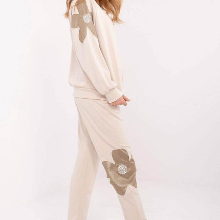 Women's Tracksuit Set with Floral Zircon Inserts – Sweatshirt & High-Waist Pants - MimiStylez
