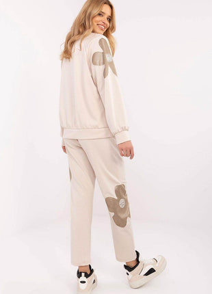 Women's Tracksuit Set with Floral Zircon Inserts – Sweatshirt & High-Waist Pants - MimiStylez