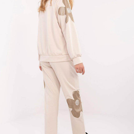 Women's Tracksuit Set with Floral Zircon Inserts – Sweatshirt & High-Waist Pants - MimiStylez