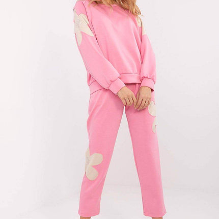 Women's Tracksuit Set with Floral Zircon Inserts – Sweatshirt & High-Waist Pants - MimiStylez