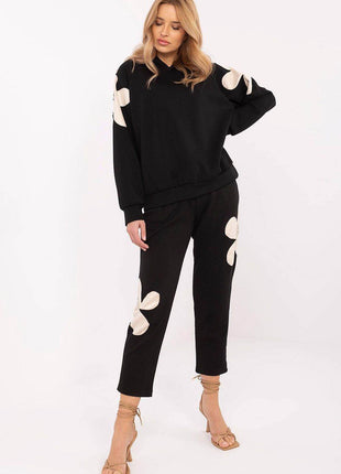 Elegant Women's Tracksuit Set with Floral Zircon Details - MimiStylez