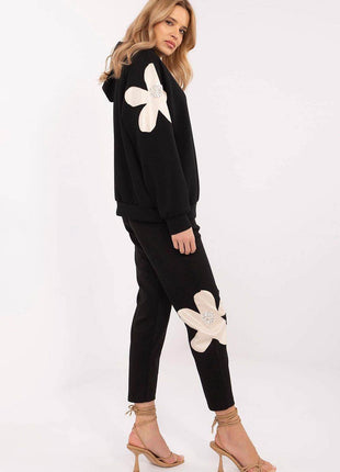 Elegant Women's Tracksuit Set with Floral Zircon Details - MimiStylez