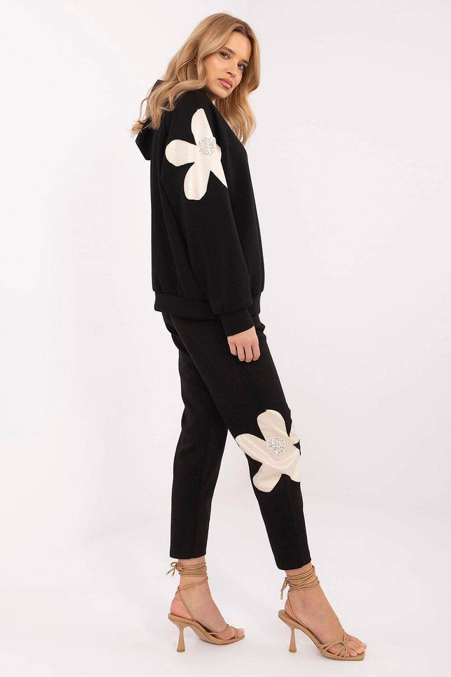 Elegant Women's Tracksuit Set with Floral Zircon Details - MimiStylez