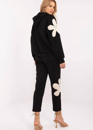 Elegant Women's Tracksuit Set with Floral Zircon Details - MimiStylez