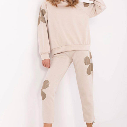 Elegant Women's Tracksuit Set with Floral Zircon Details - MimiStylez