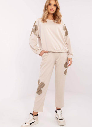 Women's Tracksuit Set with Floral Zircon Inserts – Sweatshirt & High-Waist Pants - MimiStylez