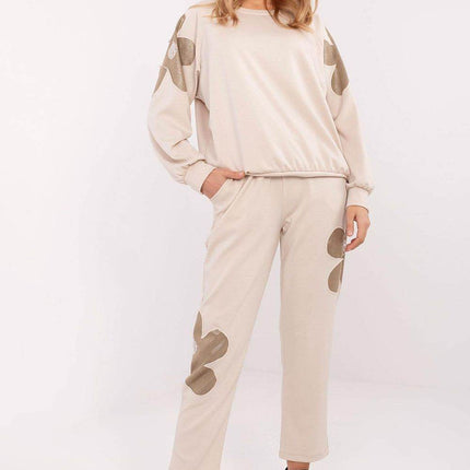Women's Tracksuit Set with Floral Zircon Inserts – Sweatshirt & High-Waist Pants - MimiStylez