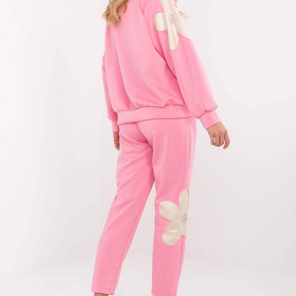 Women's Tracksuit Set with Floral Zircon Inserts – Sweatshirt & High-Waist Pants - MimiStylez