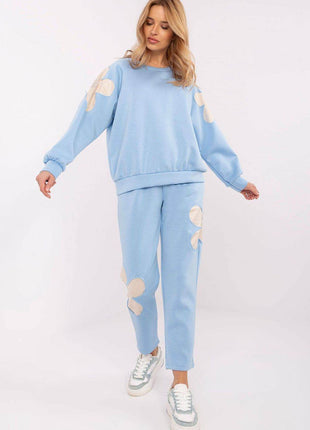 Women's Tracksuit Set with Floral Zircon Inserts – Sweatshirt & High-Waist Pants - MimiStylez