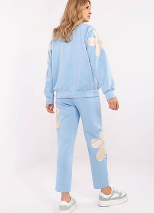 Women's Tracksuit Set with Floral Zircon Inserts – Sweatshirt & High-Waist Pants - MimiStylez