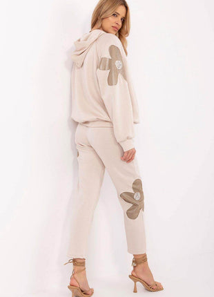 Elegant Women's Tracksuit Set with Floral Zircon Details - MimiStylez