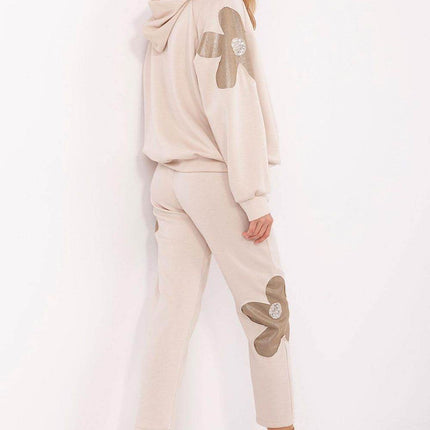 Elegant Women's Tracksuit Set with Floral Zircon Details - MimiStylez