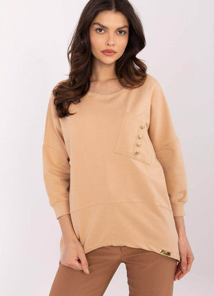 Cotton-Blend Blouse with 3/4 Sleeves & Buttoned Pocket - MimiStylez