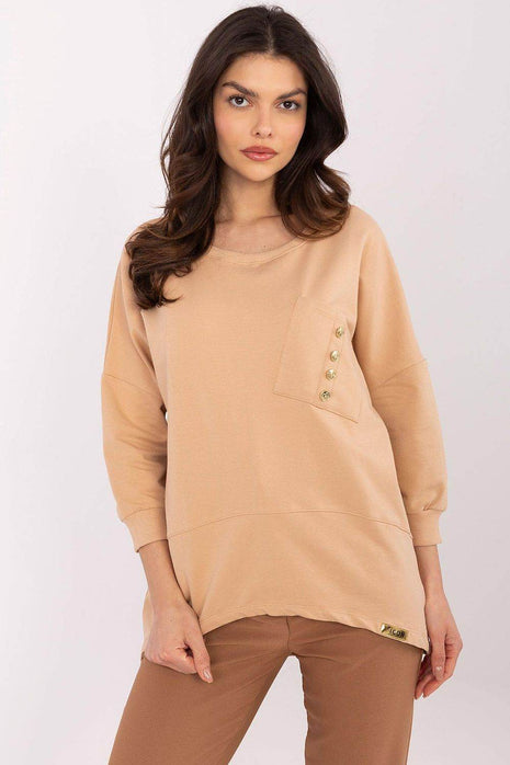 Cotton-Blend Blouse with 3/4 Sleeves & Buttoned Pocket - MimiStylez