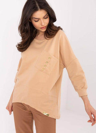 Cotton-Blend Blouse with 3/4 Sleeves & Buttoned Pocket - MimiStylez