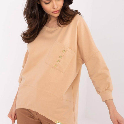 Cotton-Blend Blouse with 3/4 Sleeves & Buttoned Pocket - MimiStylez
