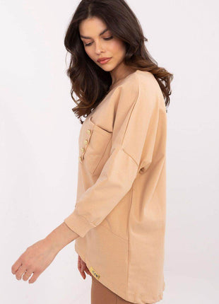 Cotton-Blend Blouse with 3/4 Sleeves & Buttoned Pocket - MimiStylez