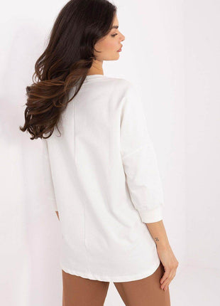 Cotton-Blend Blouse with 3/4 Sleeves & Buttoned Pocket - MimiStylez