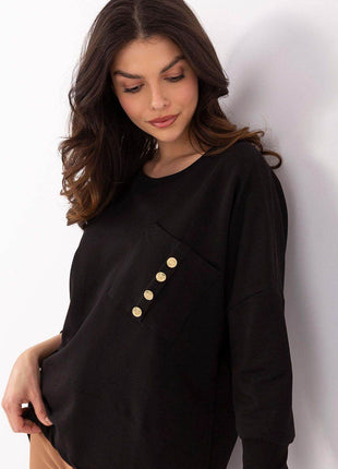 Cotton-Blend Blouse with 3/4 Sleeves & Buttoned Pocket - MimiStylez