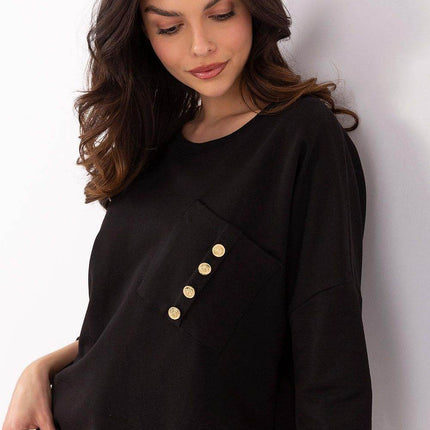 Cotton-Blend Blouse with 3/4 Sleeves & Buttoned Pocket - MimiStylez