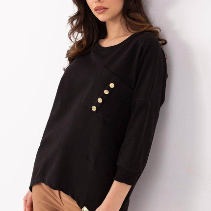 Cotton-Blend Blouse with 3/4 Sleeves & Buttoned Pocket - MimiStylez