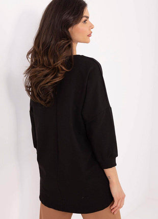 Cotton-Blend Blouse with 3/4 Sleeves & Buttoned Pocket - MimiStylez