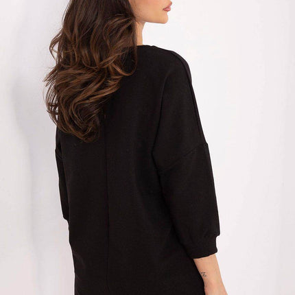Cotton-Blend Blouse with 3/4 Sleeves & Buttoned Pocket - MimiStylez