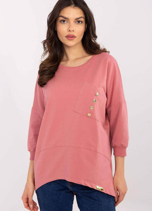Cotton-Blend Blouse with 3/4 Sleeves & Buttoned Pocket - MimiStylez