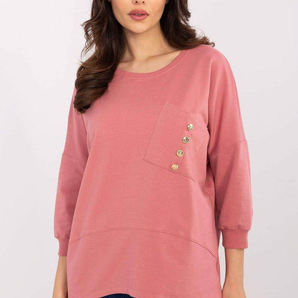 Cotton-Blend Blouse with 3/4 Sleeves & Buttoned Pocket - MimiStylez