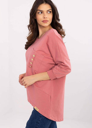 Cotton-Blend Blouse with 3/4 Sleeves & Buttoned Pocket - MimiStylez