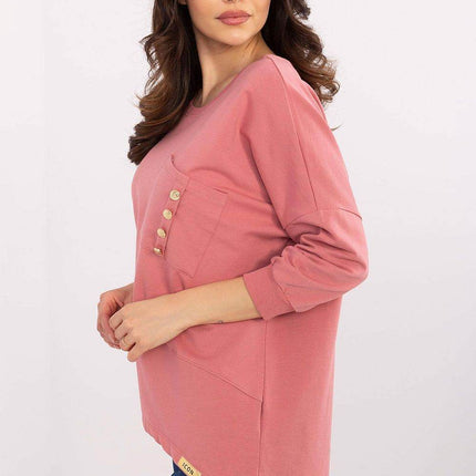 Cotton-Blend Blouse with 3/4 Sleeves & Buttoned Pocket - MimiStylez