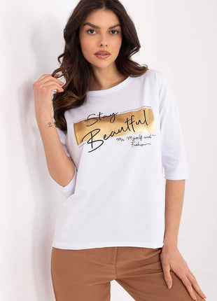 Casual Cotton-Blend Blouse with Inscriptions - MimiStylez
