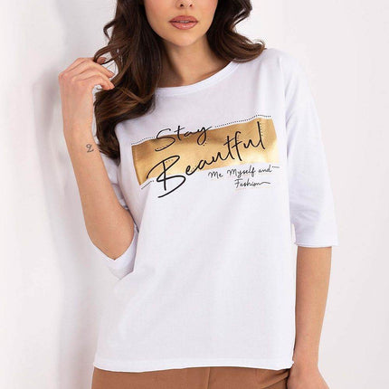 Casual Cotton-Blend Blouse with Inscriptions - MimiStylez