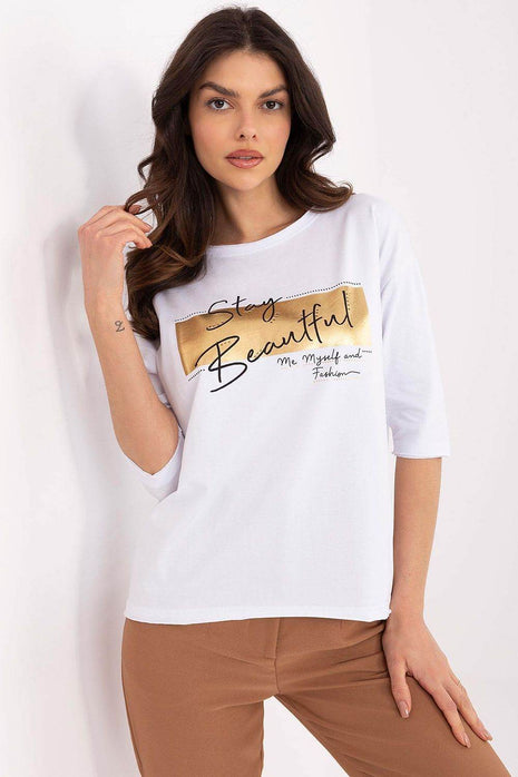 Casual Cotton-Blend Blouse with Inscriptions - MimiStylez