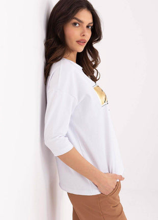 Casual Cotton-Blend Blouse with Inscriptions - MimiStylez