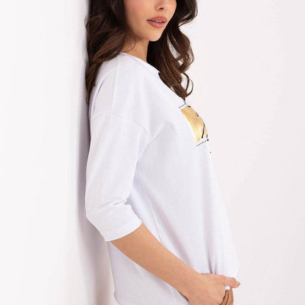 Casual Cotton-Blend Blouse with Inscriptions - MimiStylez