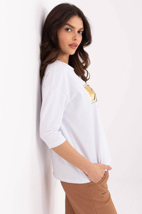 Casual Cotton-Blend Blouse with Inscriptions - MimiStylez