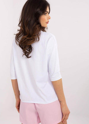Stylish 3/4 Sleeve Cotton Blouse with Modern Print - MimiStylez
