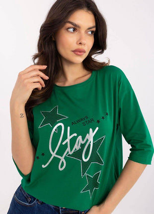 Stylish 3/4 Sleeve Cotton Blouse with Modern Print - MimiStylez