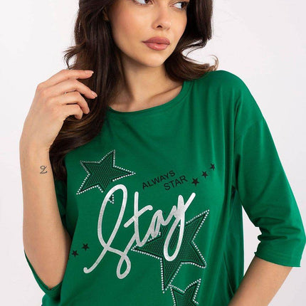 Stylish 3/4 Sleeve Cotton Blouse with Modern Print - MimiStylez