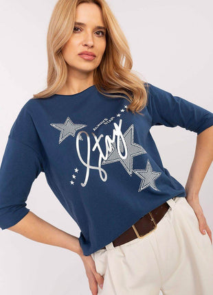 Stylish 3/4 Sleeve Cotton Blouse with Modern Print - MimiStylez