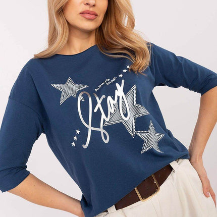 Stylish 3/4 Sleeve Cotton Blouse with Modern Print - MimiStylez