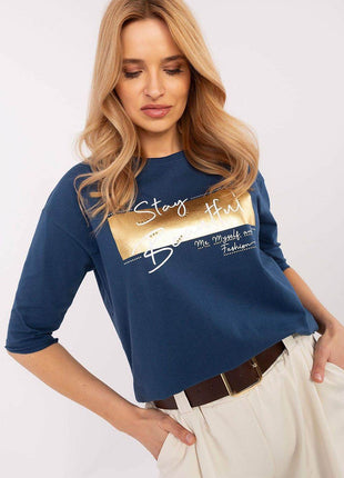 Casual Cotton-Blend Blouse with Inscriptions - MimiStylez