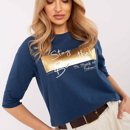 Casual Cotton-Blend Blouse with Inscriptions - MimiStylez