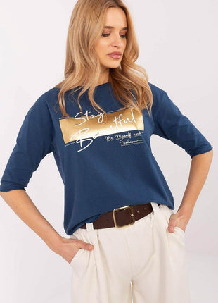 Casual Cotton-Blend Blouse with Inscriptions - MimiStylez