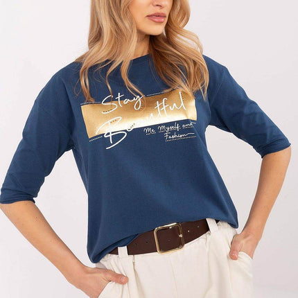 Casual Cotton-Blend Blouse with Inscriptions - MimiStylez