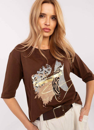 Cotton-Blend Everyday Blouse with Animal Print & 3/4 Sleeves - MimiStylez