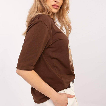 Cotton-Blend Everyday Blouse with Animal Print & 3/4 Sleeves - MimiStylez