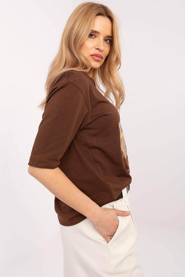 Cotton-Blend Everyday Blouse with Animal Print & 3/4 Sleeves - MimiStylez
